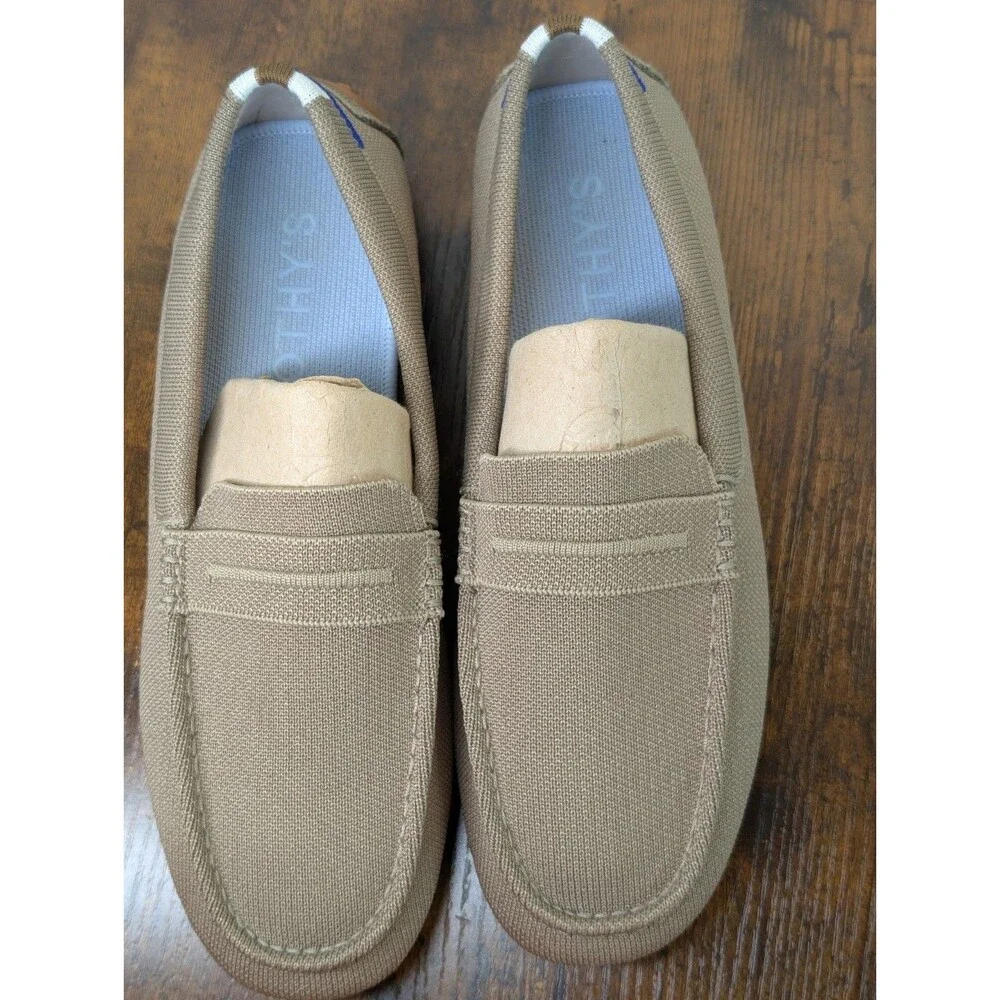 Rothy's The Driver Loafers NWOT 11 Latte Tan Blue Insole Penny Flats